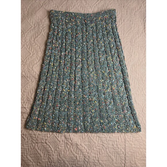 Dark Green Cable Knit Cottage Crochet Handmade Sweater Skirt Elastic Waist 30” - Picture 2 of 5